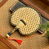 极速纯手工天然麦秆编织大蒲扇子复古G怀旧锦布包边耐用扇风赶蚊