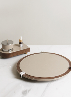 新品新品现代轻奢胡桃木皮质精油B香氛香薰托盘摆件客厅衣帽间卧