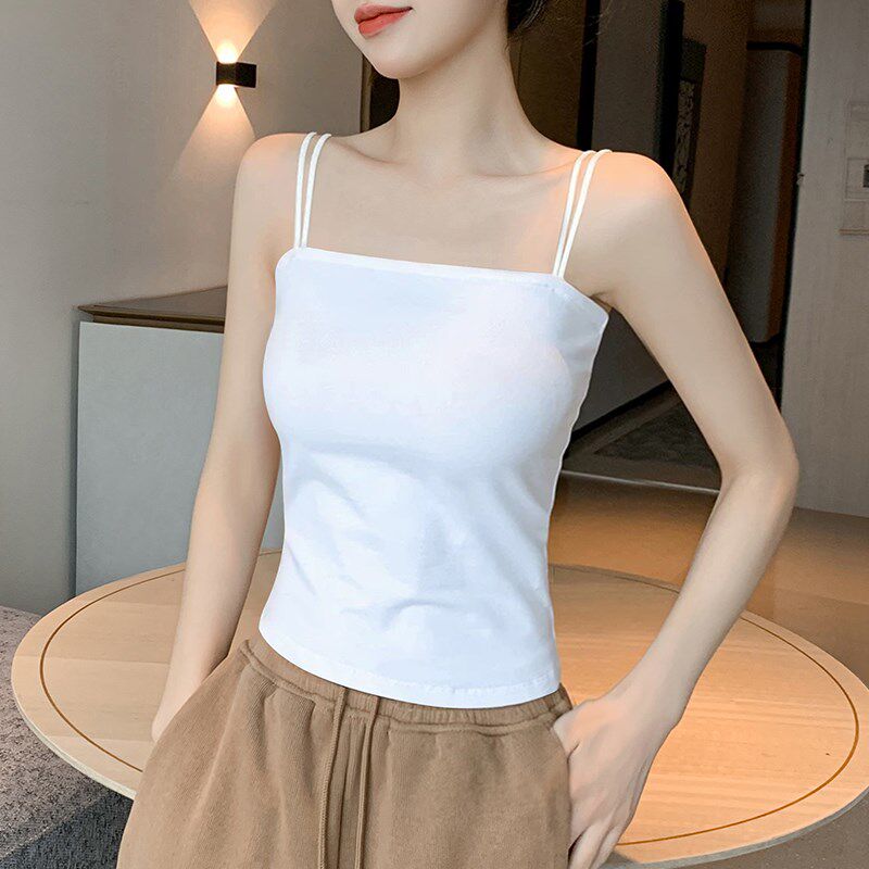 新品黑色一字领吊带背心q女2025春夏新款文胸一体内搭带胸垫打底