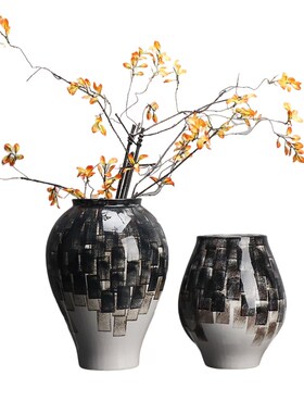 极速新中式宽口陶瓷花瓶摆件客厅玄关电视柜插花花器现.代桌面家