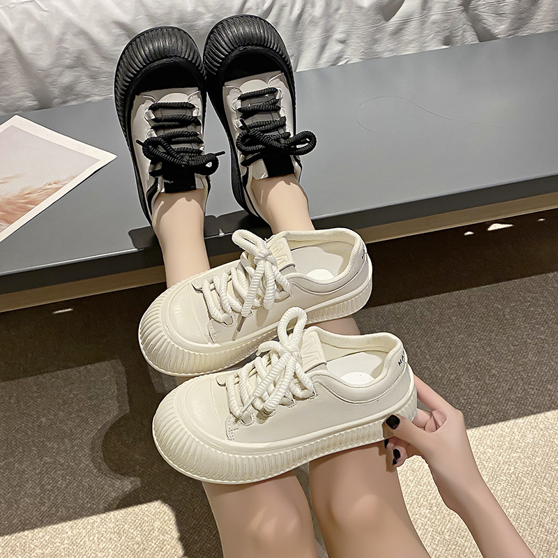 极速真皮厚底小白鞋女202u3秋季新款大头面包板鞋ins潮百搭休闲饼