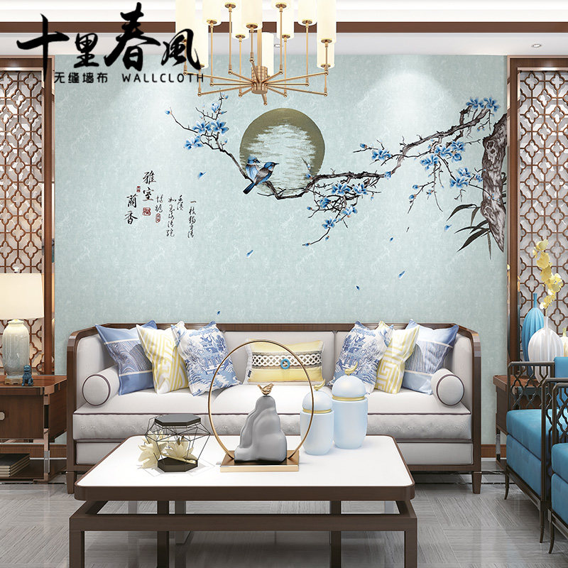 极速独绣墙e布客厅沙发电视背景墙现代新中式卧室花鸟高端定制刺