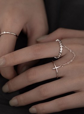 极速十字架链条戒指时尚个性开口戒inQs小众食指戒女潮