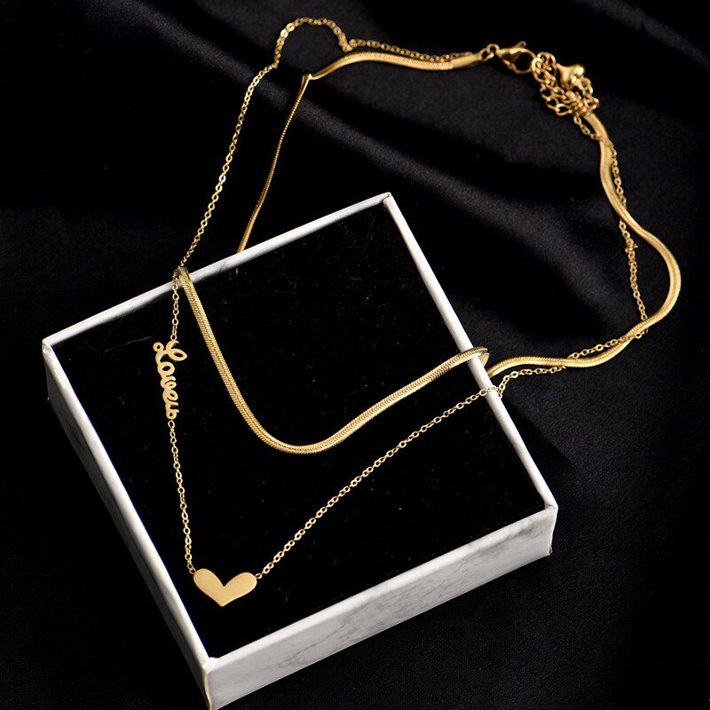 极速Titanium steenl New fashion jewelry 2 layer heart love