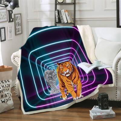 极速Visual Illusion Animals Tyiger Throw Blanket 3D Soft Bla