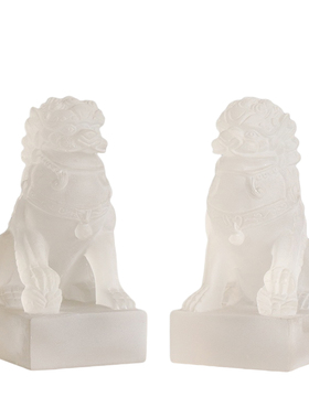 极速新中式样板间会所别墅玄关摆件抽F象异形极简琉璃白色狮子软