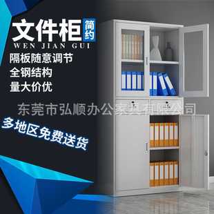 办公文件柜铁皮柜办公室收纳书柜凭证柜档案柜资料柜带锁中二抽