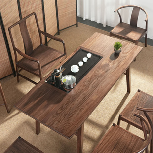 新款高端新中式乌金木茶桌高级感茶台茶桌椅组合一桌五椅办公桌椅