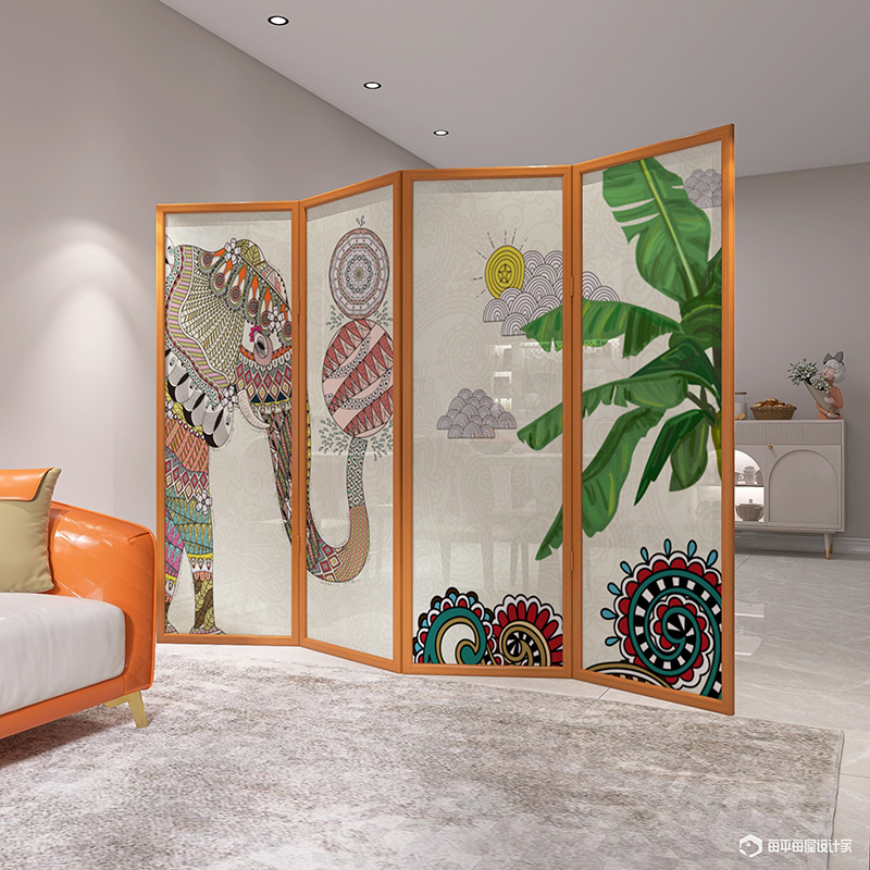 东南亚民族风g情屏风隔断玄关可折叠移动家用装饰遮挡实木艺术折