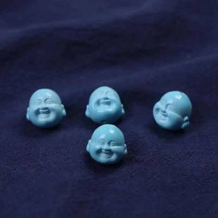 极速湖北原矿雕刻绿松石弥勒佛散C珠笑佛单珠背云配珠佛头金刚星