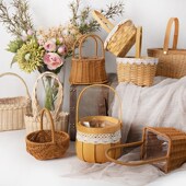 复古田园风 鲜花绿植花篮 节 野t餐收纳篮 极速七夕藤编手提花篮