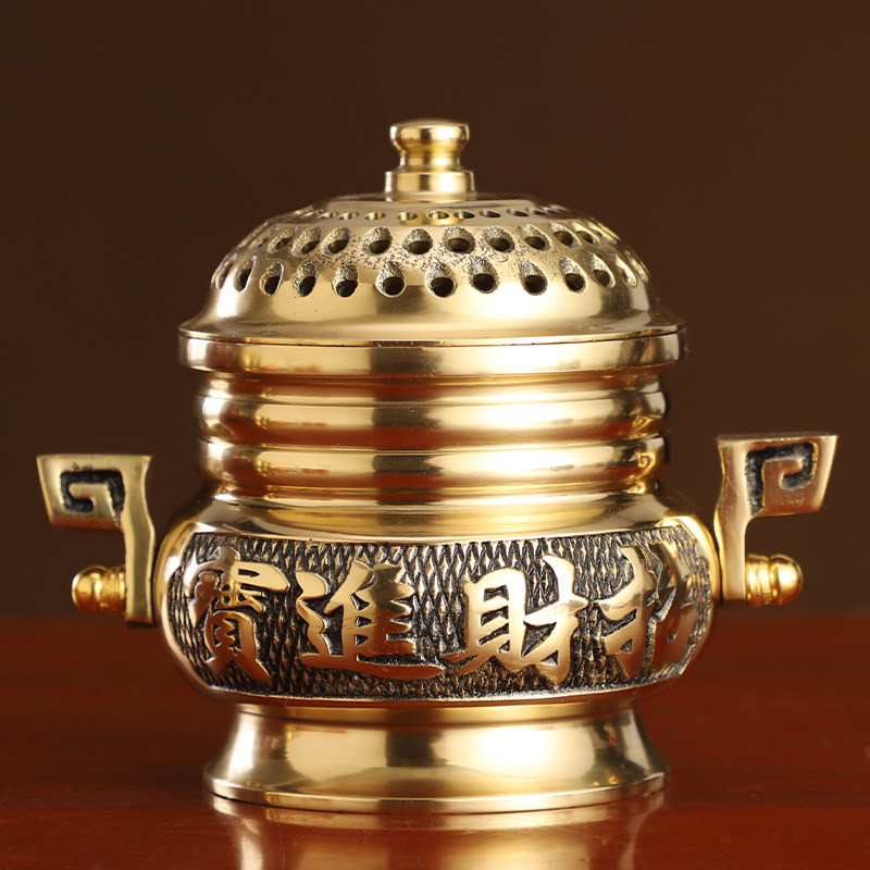 极速佛具整套戒定真香拈香三件套铜香炉J大全黄铜香粉盅佛堂用品