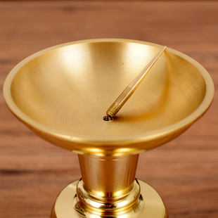 极速佛具家用h供奉财神节庆纯黄铜针烛台香炉蜡烛底座室内复古酥