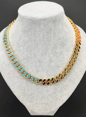 极速-Contrasthing color stitching seven-color Cuban chain cu