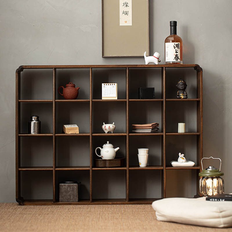 极速妙莲天香胡桃木海棠双面多宝阁中式实木博古T架茶杯茶壶摆件