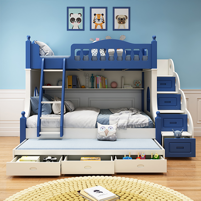 极速儿童床上下床双层床男孩高低床实木多功能城堡床W两层子母床