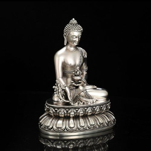极速藏传白铜鎏银药师佛纯铜佛像藏传释迦L牟尼佛三宝佛家居供奉