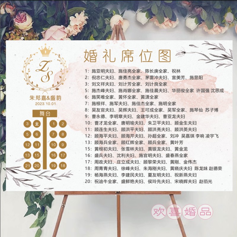 极速定制a婚礼座位图婚宴座位表结婚人员名单海报宾客席位图卡设