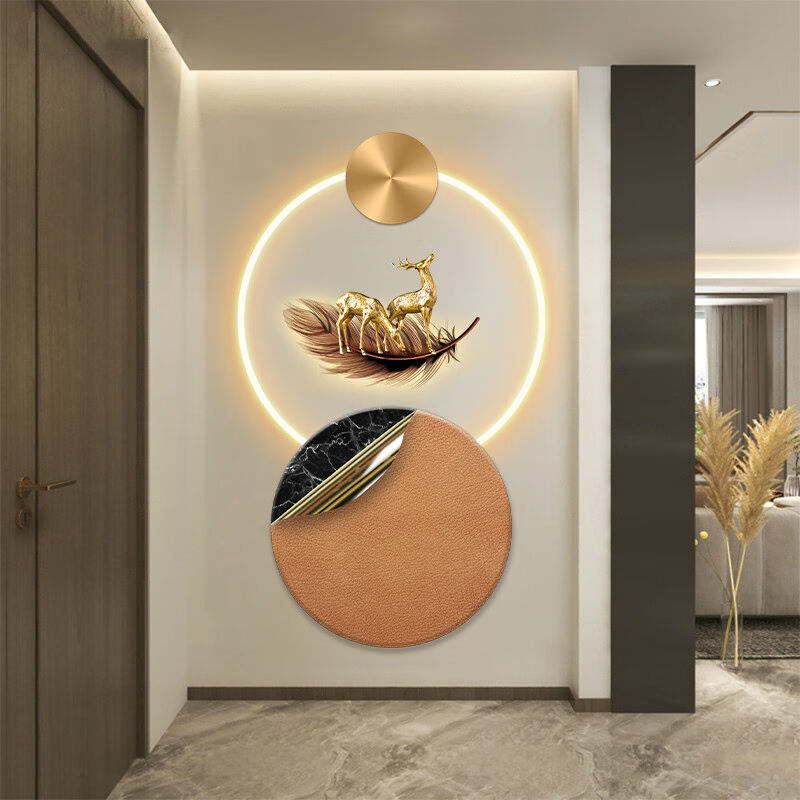 极速现代简约北欧鹿走廊玄关装饰画E带灯发光立体客厅入户壁饰氛