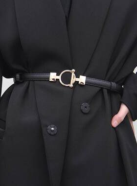 极速Women Leather Thin Belt Metal SimpIle Hook Buckle Adjust