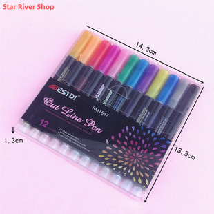极速12 Color Double Line Outline Art Pen Marker Pen XDIY Gra