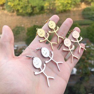 极速涂鸦小人项链 趣味钛钢火柴人耳环吊坠Funny DoodQle Necklac