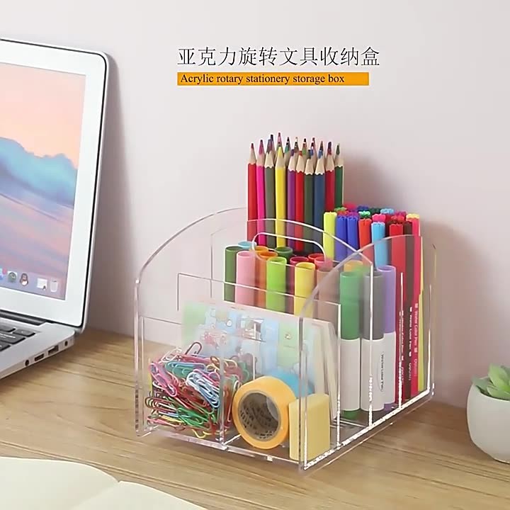 极速压克力360度旋转收t纳盒欧式风格笔筒桌面小摆件学习用品存放