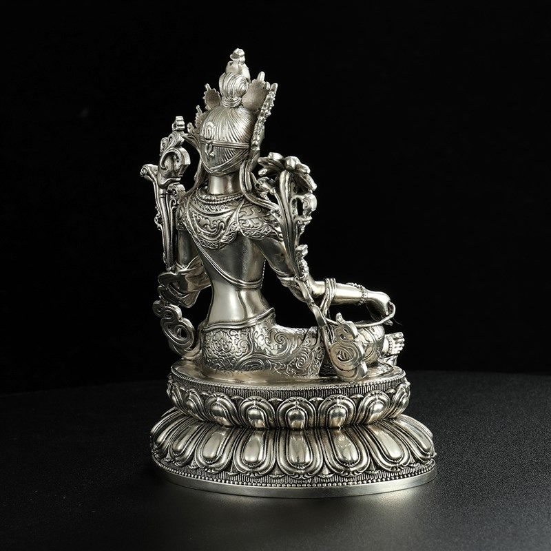 极速藏传白铜鎏银绿度母佛像菩萨居F家供奉佛堂家用观音佛像摆件
