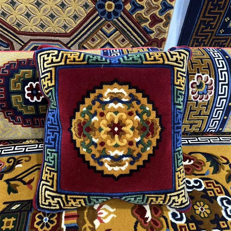 极速藏式纯羊毛抱枕靠垫靠枕柔软枕头沙H发汽车床头垫子正方中式