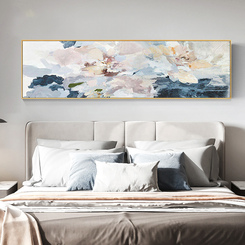 极速手绘油画牡丹花卉横幅卧室床头画客厅沙发背景墙Y装饰画挂画图片