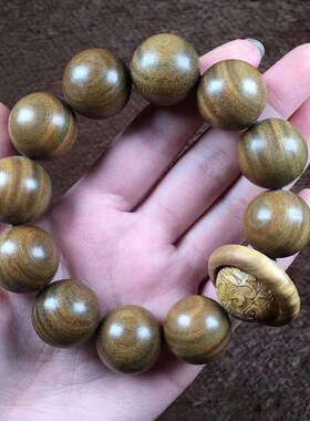 新品天然正宗g绿檀木佛珠20跑环手串雕刻貔貅款运转环檀香木情侣