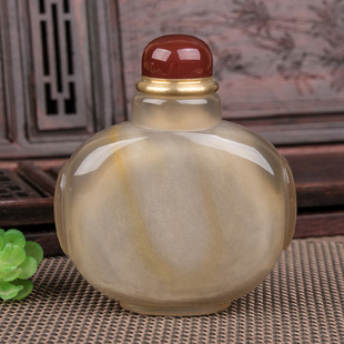 极速玛瑙鼻烟壶 纯手工雕刻双耳鼻烟壶天然H玉石 容量 5-6 克 送