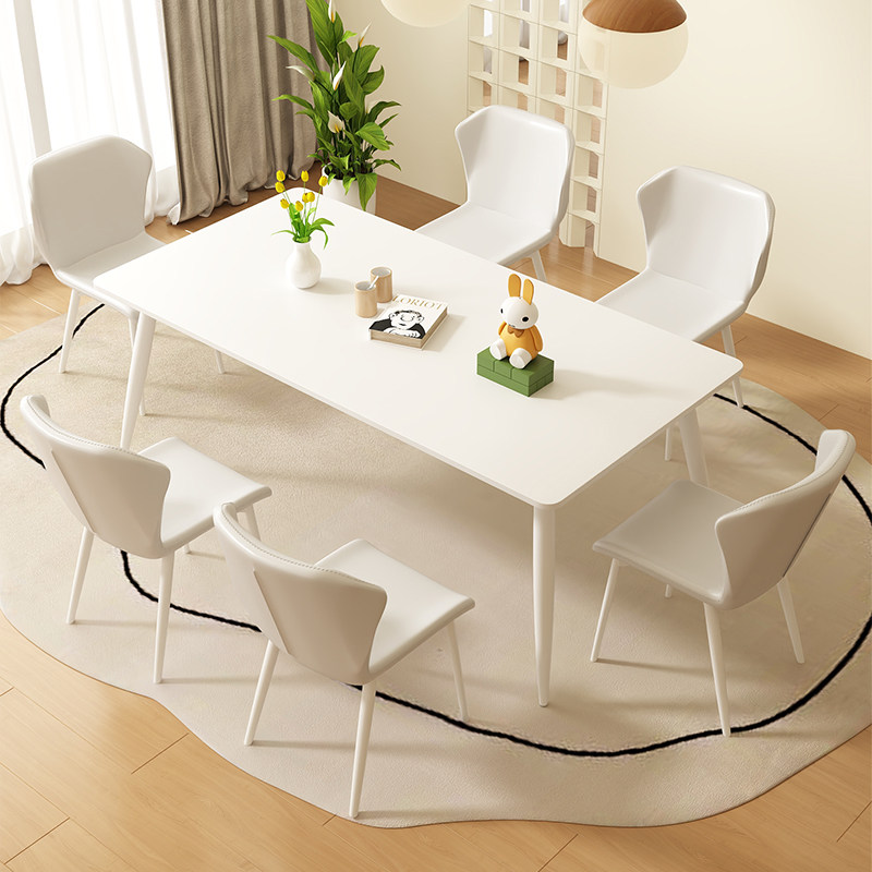 极速奶油风餐桌家k用小户型岩板餐桌椅组合现代简约白色长方形吃