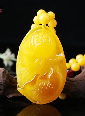 极速吊坠蜜蜡牌项链链毛衣雕刻z天然鸡油黄水滴男女老龙款长无事