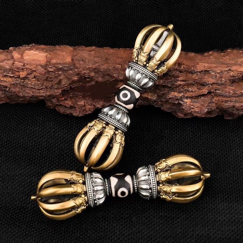 极速新款纯铜九股金刚杵降魔w杵天珠款手把件摆件黄铜白铜不掉色