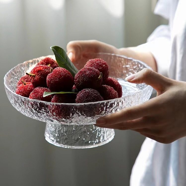 极速日式锤纹玻i璃水果盘家用客厅零食糖果盘干果盘创意大号点心