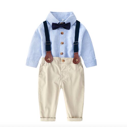 极速Baby Boy Clothes Sret Shirt+Bowtie+Suspender Pants Set 4