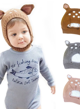 极速Winter Cute Deer Ears Baby Hat Cap KKnit Soft Baby Boy G