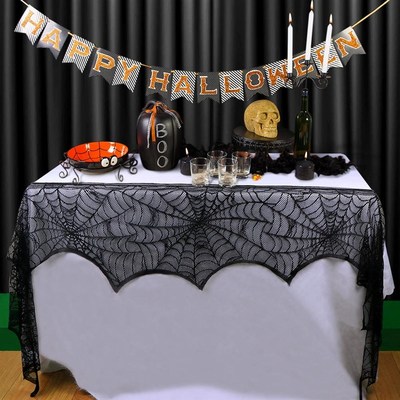极速Hallowen Spider Tablecloth Black Lace Cobweb Firepl.ace
