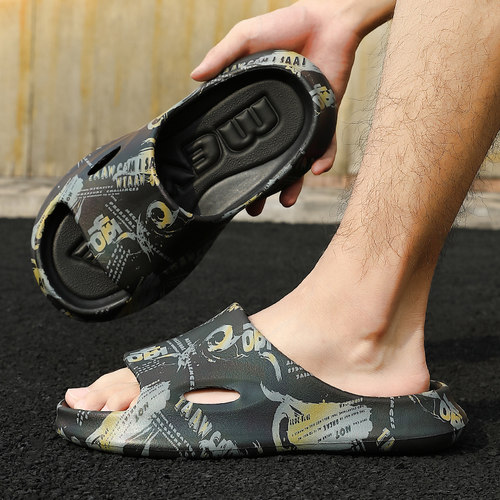 极速Men Thick Platform Slippers Beach FliLp Flops Summer Sof