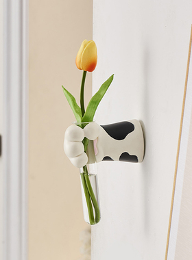 极速可爱猫爪花瓶壁饰玻璃水培插B花仿真花客厅插花器墙壁挂件家