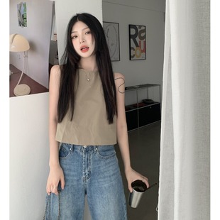 外穿纯欲宽松短款 极速设计感小众露背绑带q无袖 马甲背心女夏季