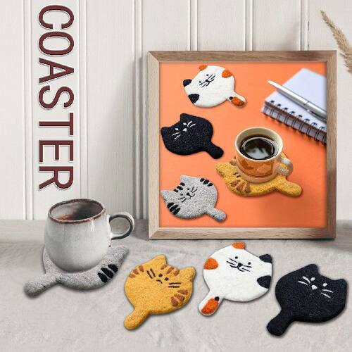 极速Cute Cat iCoaster Cup Cushion Wool Felts Cat Cup Cushion