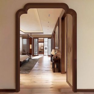 宋式美学实木造型垭口包套双面包边海棠小轩窗框玄关客厅隔断装饰