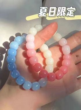 速发手盘物件渐变冰透绕菩提手串紫色蓝树彩色仿指柔珠子手链色脂