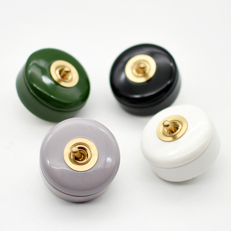 白色陶瓷拨动开关老式复古怀旧圆形明装单开面板民宿酒店个性创意