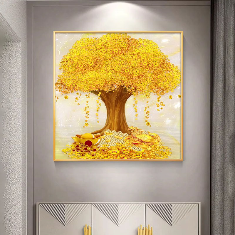 速发发财树正方形入户玄关装饰画客厅沙发背景墙餐厅轻奢简约挂画图片