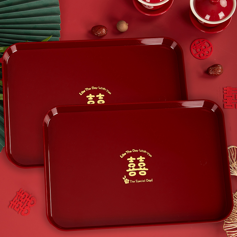 速发大盘果盘婚客厅红色喜庆敬酒托盘婚礼用的喜盘子婚庆用品结全