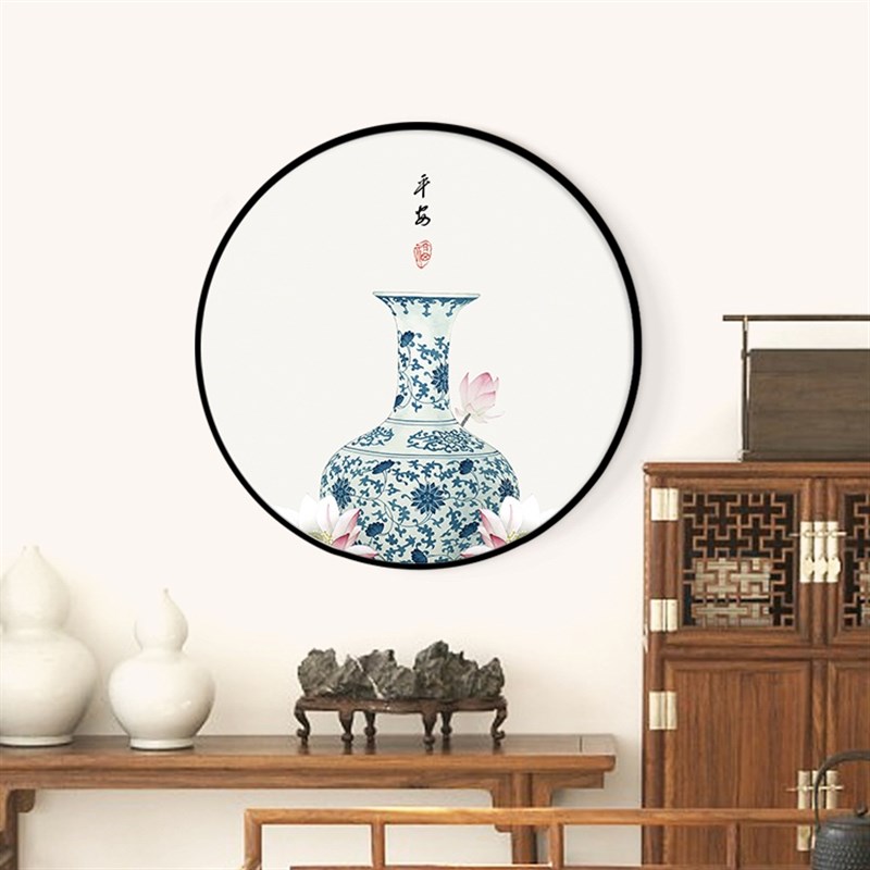 现货速发新中式花瓶花卉葫芦圆形餐厅装饰画简约客厅玄关走廊拐角图片