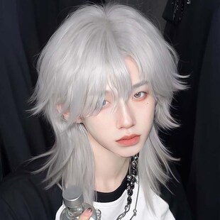 速发银少鲻二次元狼尾五条悟假发服白年头蓬松色鱼 短直发男士头